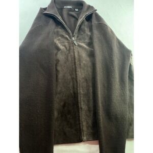 Brandini Brown Merino Wool Suede Front‎ Full Zip Sweater Jacket Mens Large